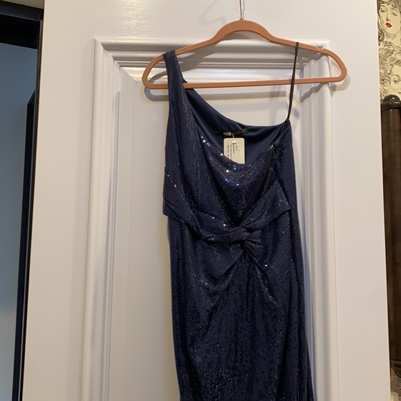 David Meister Navy Sequin One Shoulder Sultry Gown - Picture 11 of 11